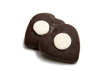 Cookie heart in chocolate isolated