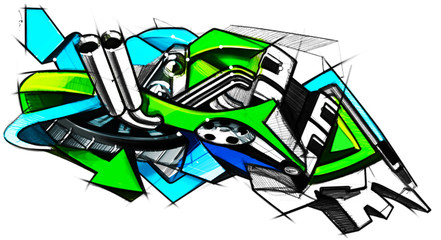 Drawing graffiti on the motorcycle style. Illustrated.