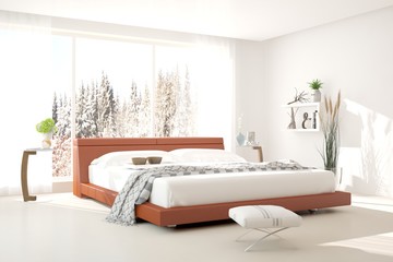 Fototapeta premium White modern bedroom. Scandinavian interior design. 3D illustration