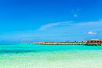 Beautiful water villas in tropical Maldives island  .