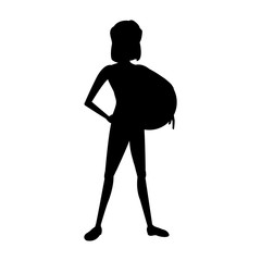 young pretty woman holding big ball sport icon image vector illustration design black silhouette