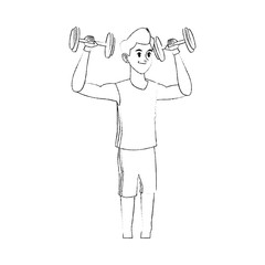 young man lifting weights sport icon image vector illustration design  simple sketch line