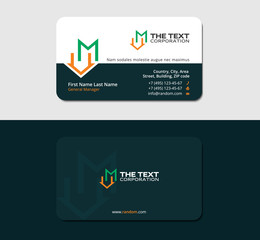 dark green business card with letter M and roof