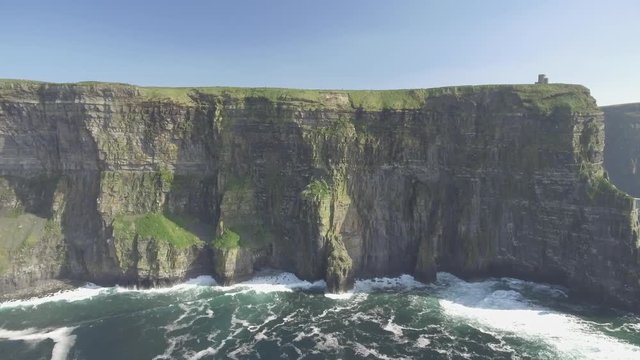 Aerial Ireland countryside tourist attraction in County Clare. The Cliffs of Moher and Burren Ireland. Epic Irish Landscape Seascape along the wild atlantic way. Beautiful scenic nature Ireland