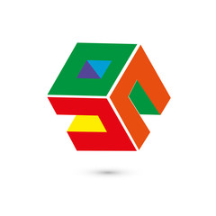 Cube logo concept, vector illustration. Flat design style. Cube construction. Sign pattern. Graphic design. Fashion background abstract texture. Template for print, textile, wrapping.