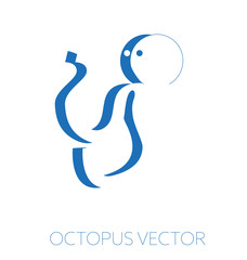 Octopus minimal vector illustration, monochrome blue drawing, positive negative silhouette