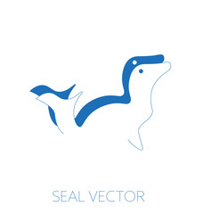 Seal minimal vector illustration, monochrome blue drawing, positive negative silhouette