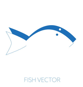 Generic Fish Minimal Vector Illustration, Monochrome Blue Drawing, Positive Negative Silhouette