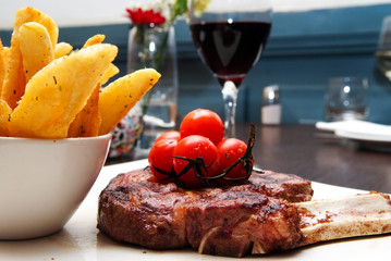 steak and chips meal in the restaurant