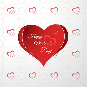 Vector Happy Mother's Day background with red heart cut from red paper and pattern with hearts.
