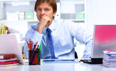 businessman working at a desk computer graphics