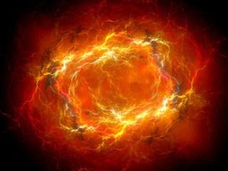 Fiery red glowing plasma lightning in space