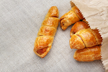 Sausage in the dough, close up