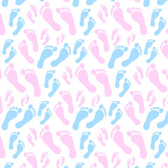 Fototapeta na wymiar Baby girl footprints seamless pattern in pink