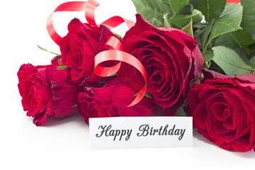 Happy Birthday Card with Bouquet of Red Roses
