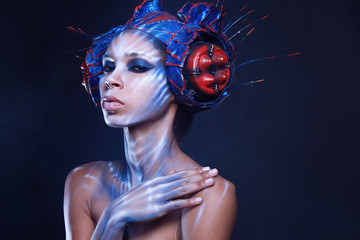 Woman with metal head wear