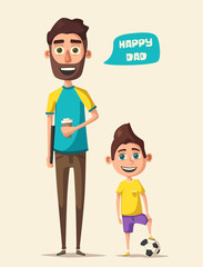 Dad and children character. Cartoon vector illustration