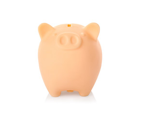 Ceramic piggy bank on white background