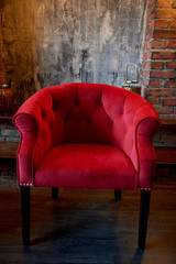 the red velvet armchairs. Retro furniture. Beautiful and elegant