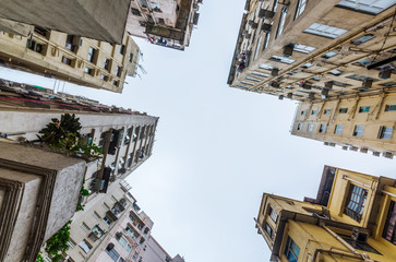 Fototapeta na wymiar low angle view of skyscrapers in Hong Kong