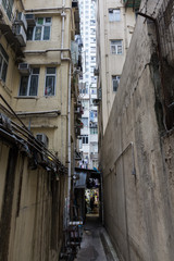 narrow backstreet in Kowloon, Hong Kong
