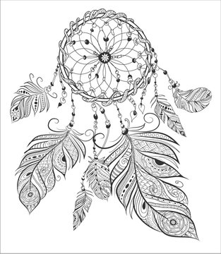 dream catcher adult coloring book page.
