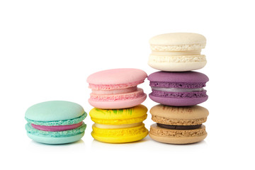 sweet delicacy macaroons variety closeup. Macaroons on white background