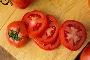 Slices of tomatoes. Chopped tomatoes.Fresh tomatoes Healthy food concept. Close up. Selective focus