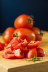 Slices of tomatoes. Chopped tomatoes.Fresh tomatoes Healthy food concept. Close up. Selective focus
