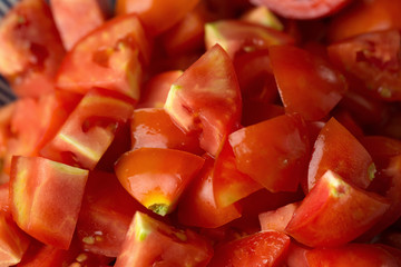 Slices of tomatoes. Chopped tomatoes.Fresh tomatoes Healthy food concept. Close up. Selective focus