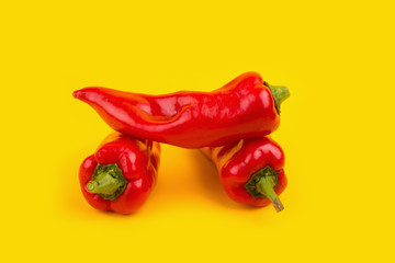 red chilli vegetable Isolated on yellow background