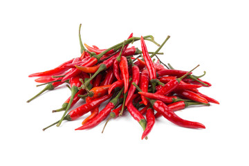 Red hot chili peppers isolated on white background. Spicy chilli peppers