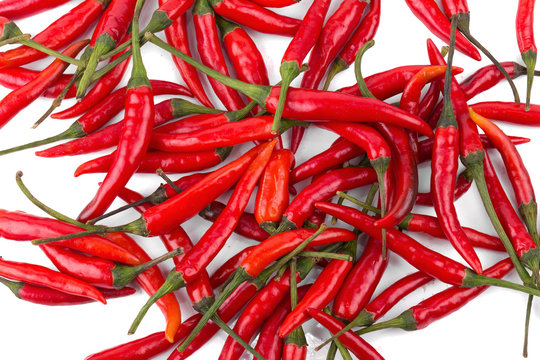 Red hot chili peppers isolated on white background. Spicy chilli peppers