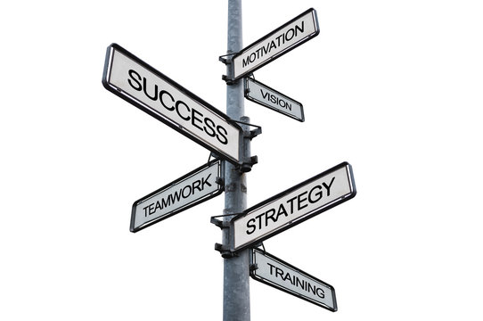 Success concept, the way to success on signpost, isolated on white backgrounds