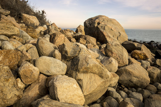 Pile of granite boulders left by the glaciers, Madison, Connecticut.