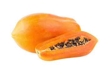 sliced papaya fruit isolated on white background