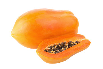 sliced papaya fruit isolated on white background