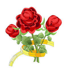 The graphic bouquet of red roses with yellow ribbon