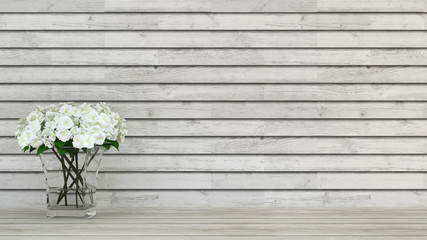 white flower on wood background - 3D rendering