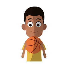 boy with basketball ball, cartoon icon over white background. colorful design. vector illustration