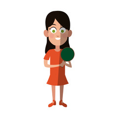 girl with ping pong racket, cartoon icon over white background. colorful design. vector illustration