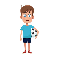 boy with soccer ball cartoon icon over white background. colorful design. vector illustration