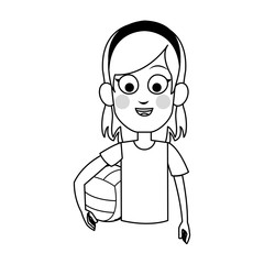 girl with volleyball ball, cartoon icon over white background. vector illustration