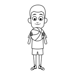 boy with basketball ball, cartoon icon over white background. colorful design. vector illustration