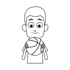boy with basketball ball, cartoon icon over white background. colorful design. vector illustration