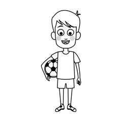 boy holding a soccer ball,  cartoon icon over white background. colorful design. vector illustration