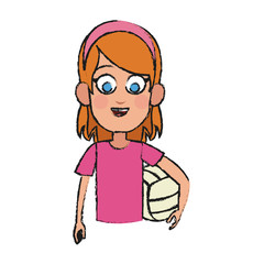 girl with volleyball ball, cartoon icon over white background. vector illustration