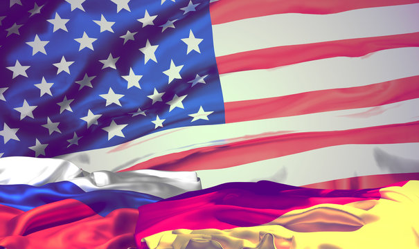 flags of america russia and germany. 3d rendering