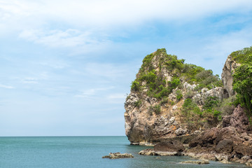 Rock coast with sea and blue sky view,Summer landscape scene