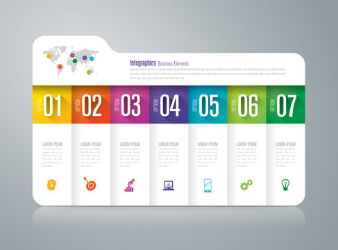 Folder infographics design vector and business icons with 7 options.
